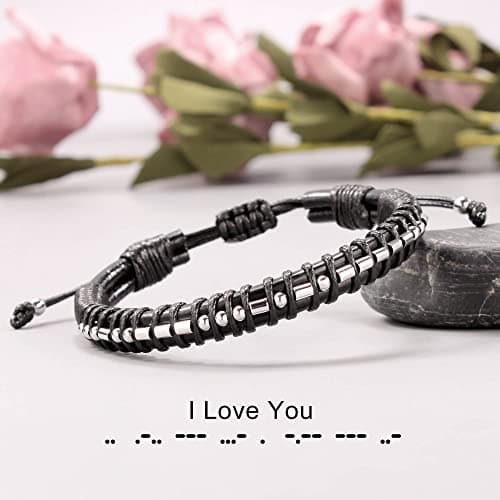 Inspirational Gifts for Men Morse Code Bracelets Mens Bracelets Graduation Gifts for Him Fathers Day Adjustable Leather Bracelet Motivational Birthday Annivesary Jewelry Stocking Stuffers for Men
