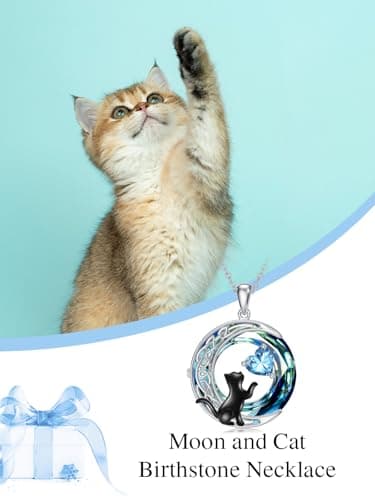 TOUPOP Cat Gifts for Cats Lovers 925 Sterling Silver Black Cat Necklace Celtic Moon Birthstone Jewelry for Women Anniversary Birthday Gift for Her Wife Mom B0DMF7SK9C