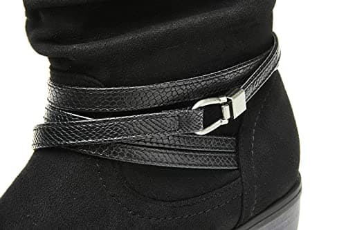 VJH confort Women's Mid Calf Boot,Round Toe Low Heel Comfort Slouchy Bootie with Side Zipper Buckle Strap