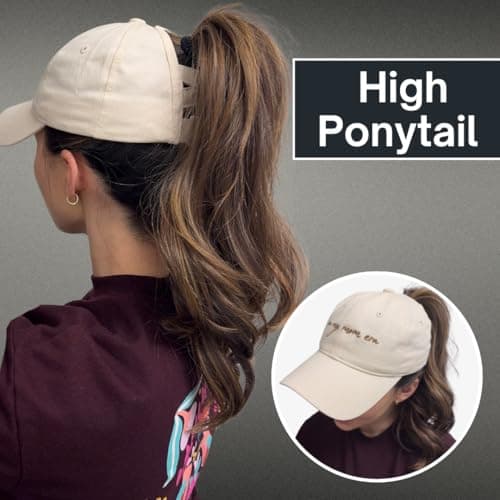 in My Mom Era Hat - Beige Baseball Cap for Moms, High Ponytail Hole, Minimalist Design, Mothers & New Mom Gifts