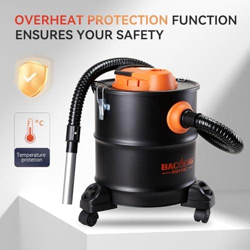 BACOENG Ash Vacuum for Pellet Stoves, Fireplace Ash Vac 5.2 Gallon 1200w with Double Stage Filtration System, Ash Vacuum Cleaner for Fireplaces, Wood Stove, Pellet Grill