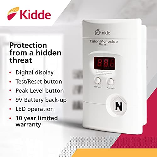 Kidde Carbon Monoxide Detector, Plug-In with 9V Battery Backup, Digital Display, 85 dB Alarm, LED Status Light Indicators, 3rd Edition