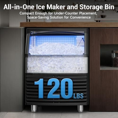 Commercial Ice Maker, 450LBS/24H Ice Machine Commercial with 120 LBS Storage, Ice Ready in 8-15 min, Under Counter Ice Machine, Commercial Ice Machine Maker for Restaurant/Bar/Cafe/Business