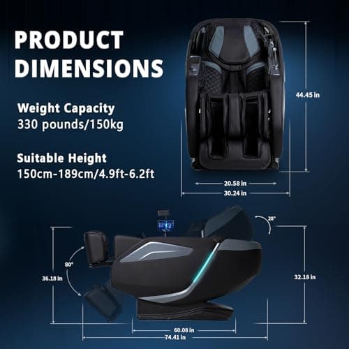 HealthRelife 4D Massage Chair Full Body Zero Gravity Recliner - 55“ SL-Track,15 Auto Modes,11 Massage Technique,40 Airbags Massage,with Yoga Stretch,APP Control,Shiatsu Foot Massage(Black)