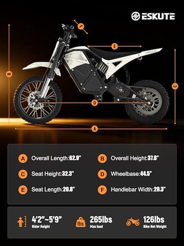 ESKUTE Electric Dirt Bike for Teens Adults, Mid-Drive Motor 3500W Peak, Electric Motorcycle 48V23Ah Battery, 53-Mile Range, 38mph, Hydraulic Nitrogen Dual Shock Absorbers