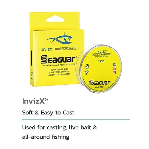 Seaguar InvizX Multi-Species Fishing Line for Casting, Live Bait, Freshwater, 100% Fluorocarbon, Clear, Multiple Sizes