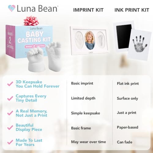 The original baby casting kit - captures newborn hand & foot forever. Non-toxic, safe, easy - perfect new mom gift Luna Bean Baby Casting Kit - Hand & Foot Keepsake Mold, 2pc, New Mom Gift B0DPLBNZNG