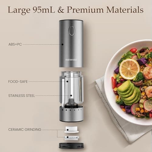 Salt and Pepper Shakers with Adjustable Coarseness, LED Lights, Large Capacity, Kitchen Appliances Gifts for Women Newise Electric Salt and Pepper Grinder Set, Rechargeable, Stainless Steel B0CZCNDWYB