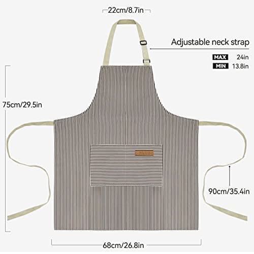 NLUS 2 Pack Kitchen Cooking Aprons, Adjustable Bib Soft Chef Apron with 2 Pockets for Men Women(Black/Brown Stripes) B08F79GXXM