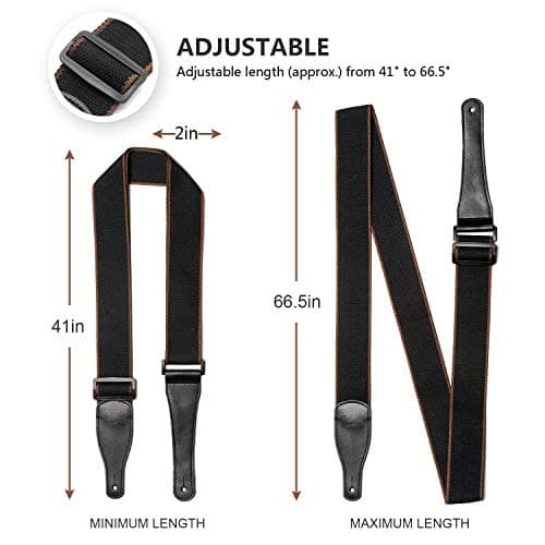 BestSounds Acoustic Guitar Strap, Soft Cotton & Leather Ends Strap for Electric & Bass Guitars come with 1 Button & 2 Locks