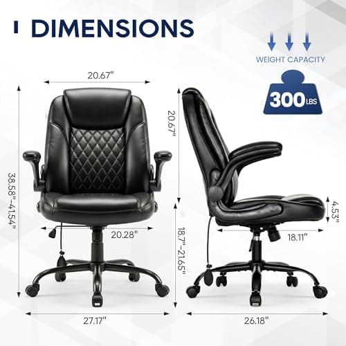MALOL Leather Office Chair, Computer Desk Chair with Adjustable Lumbar Support, Thick Cushion, Flip-Up Arms and Ergonomic Back, Comfy Executive Office Chair for Home Office Gaming,Black