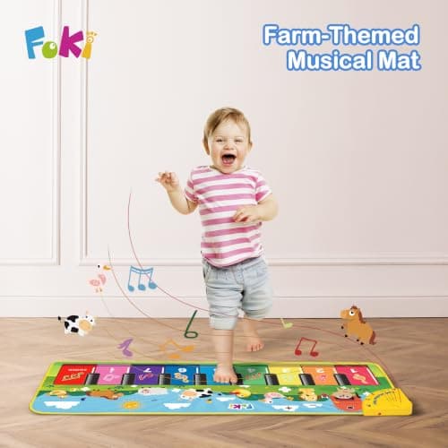 FOKI Floor Piano Mat for Toddlers, Baby Kid Sensory Educational Dancing Keyboard Carpet Animal Sounds Blanket Touch Playmat Musical Mats Birthday Toddler Toys for 1 2 3 4 5 Year Old Boy Girl Gifts