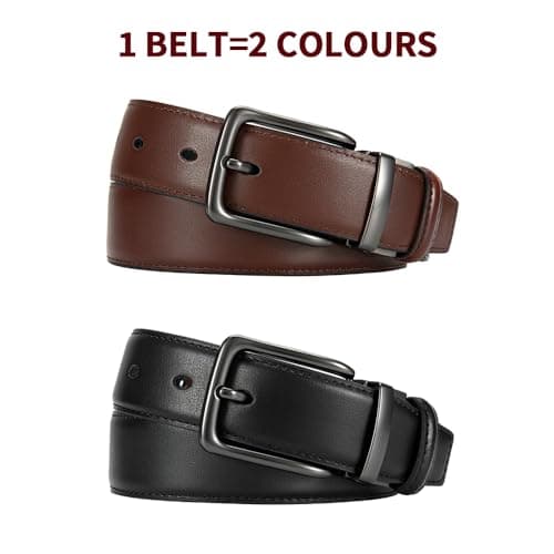 DOOPAI Reversible Leather Belt for Men 1.25" - Dual Sided Dress and Casual Belt, Trim to Fit, 2 Styles in One Belt