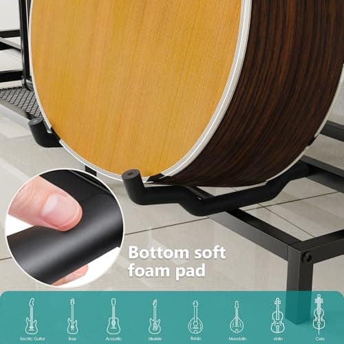 VGMiu Guitar Rack Multi Guitar Stand for Multiple Guitars, Multiple Guitar Rack Holder with 3 Tier Shelf for Acoustic, Electric Guitar, Bass, Record Player, Guitar Display Stand for Home Music Studio
