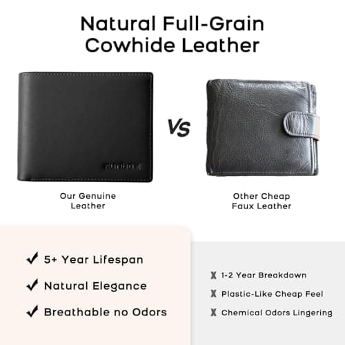 RUNBOX Genuine Leather Wallet for Men 12 Cards Mens Wallet Bifold Rfid Blocking with 2 ID Windows Card Holder Wallet with Gift Box