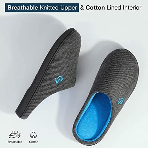 VeraCosy Men's Two-Tone Memory Foam House Slippers Indoor Outdoor Durable Rubber Sole