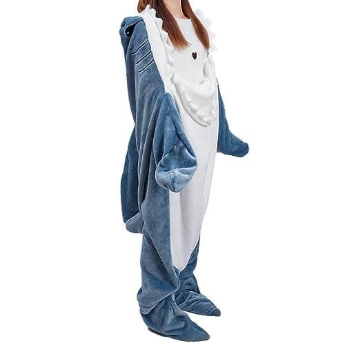Shark Blanket Hoodie Onesie for Adult & Kid, Wearable Shark Sleeping Bag, Soft Cozy Onesie Costume