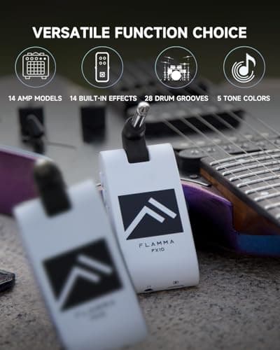 FLAMMA Guitar Headphone Amp Portable with 28 Drum Grooves 14 Built-in Effects 14 Amplifier Models 5 Tone Colors Support Bluetooth USB Audio Recording and Playback OTG Function Home Practice