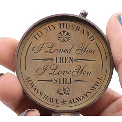 to My Husband I Love You, Brass Compass Engraved Gifts for Men, Bronze for Men, Romantic Gifts for Him/Her, Keepsake Gifts for Husband, 5th/25th 50th Wedding Ideas
