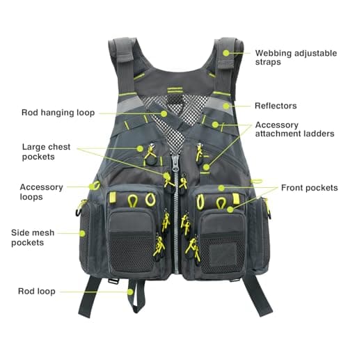 Gonex Fly Fishing Vest for Men Women, Comfortable Adjustable Fishing Vest with Multi-Pockets Reflective Stripes