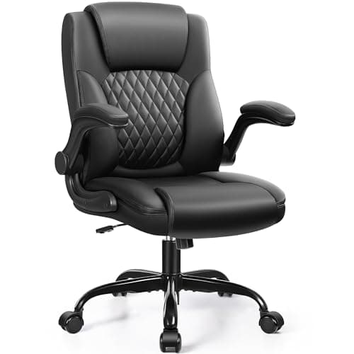 BestEra Leather Office Chair, Ergonomic Executive Desk Chair with Adjustable Armrests, 360° Swivel, High Back & Lumbar Support for Home Office (Black)