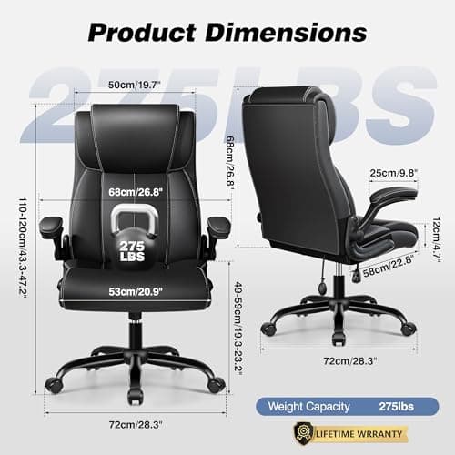 BESTFAIR Ergonomic Office Chair - Desk Computer Chair, Leather High Back Executive Chairs with Adjustable Lumbar Support & Flip Up Arms, Rocking, Black