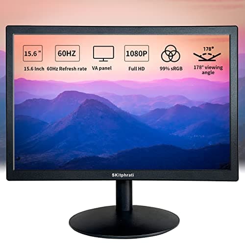 SKitphrati 15.6 Inch Small PC Monitor, FHD VA 1080P Desktop Display with 1920x1080 99% sRGB HDMI VGA Ports, 2 Hole Mounting, LED Monitor for PC, Laptop and Computer, Black