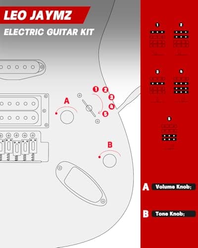 Leo Jaymz 39" Full Size ST Style Electric Guitar Starter Kit with SSH Pickup, 5W Portable Amp, Tuner, Gig Bag, Strap & Accessories (Red Ocean 5W)
