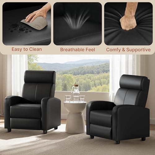 Yaheetech 2-Seat Reclining Chair Leather Recliner Sofa Modern Chaise Couch Lounger Sofa for Living Room Home Theater Black
