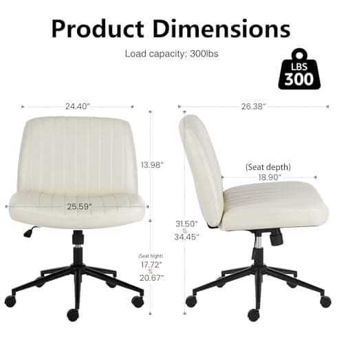 OLIXIS Criss Cross Chair with Wheels Wide Cross Legged Office Desk Vanity Chair Comfy Fabric Armless Adjustable Swivel for Home Computer Task PU Beige