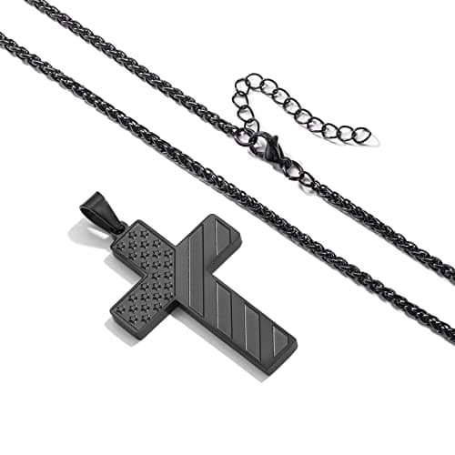 DuoDiner 18+2" Cross Necklace for Men Boys Christian Confirmation Gifts B0B96PLBQQ