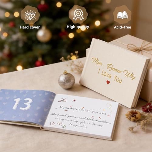 Artmag What I Love about Mom Fabric Book Fill-in-the-Blank Love Journal for Mom Birthday Mother's Day Christmas Gifts Stocking Stuffer for Mother Beige