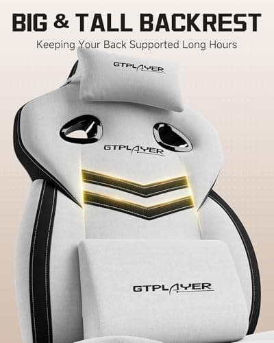 GTPLAYER Gaming Chairs for Adult - Ergonomic Big & Tall Gaming Seat with Footrest & Lumbar Support, Comfortable Office Chair 90-155° Reclining - Heavy Duty Wide Computer Seat, Bright Grey
