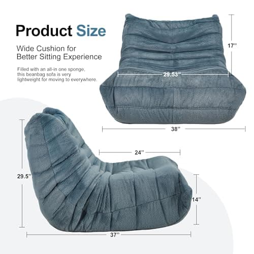 Bean Bag Chairs for Adults Giant Bean Bag Chair Memory Foam BeanBag Chair Bean Bag Sofa with Filler Faux Fur Fireside Beanbags Lazy Sofa for Living Room Bedroom Office (Bluegrey Plush, Single)
