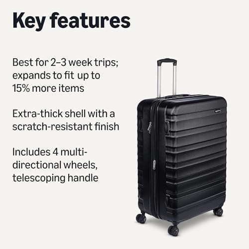 Amazon Basics 30" Hardside Large Checked Luggage, Hardshell Suitcase With Wheels, Expandable For Up to 15% More Space, With Scratch-Resistant Surface, Four Multi-directional Wheels, Black