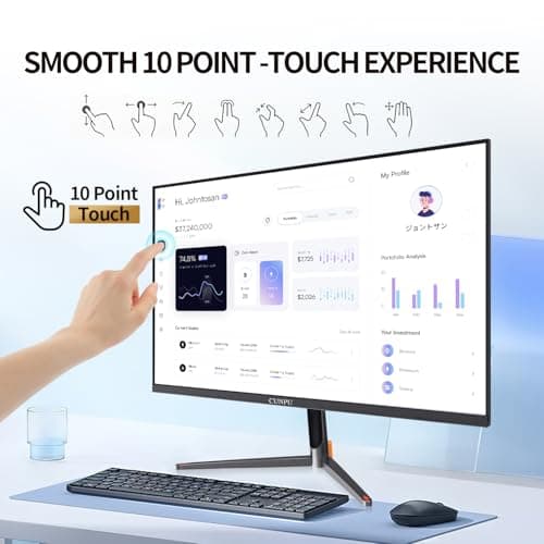 CUNPU 24 Inch Touchscreen Monitor, 10 Point Touch, FHD 1080P 75Hz IPS Screen, 100% SRGB, VESA Wall Mountable, Tilt Adjustment, VGA HDMI USB for PC, Laptop Business & Work Station, Warehouse