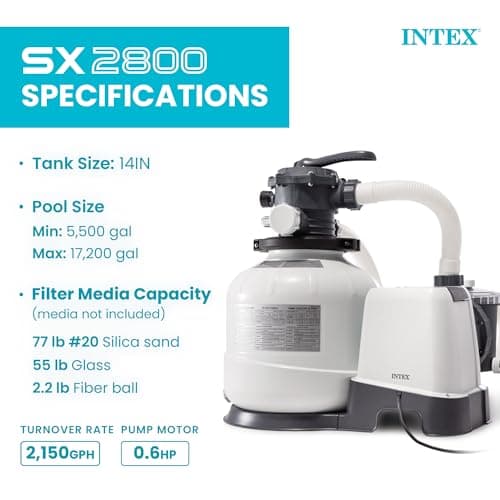 INTEX 2,800 GPH Krystal Clear Sand Filter Pump for Above Ground Pools, Swimming Pool Pump with Automatic Timer - Improved Circulation, Filtration, & Clarity
