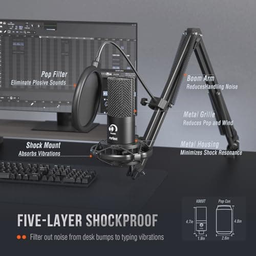 FIFINE Studio Condenser USB Microphone Computer PC Microphone Kit with Adjustable Boom Arm Stand Shock Mount for Instruments Voice Overs Recording Podcasting YouTube Vocal Gaming Streaming-T669