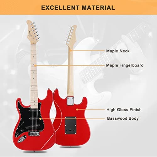 GLARRY Full Size Electric Guitar for Music Lover Beginner with 20W Amp and Accessories Pack Guitar Bag (RED, Left Handed 39")