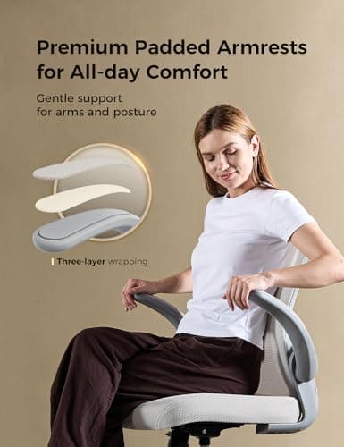 Office Chair, Mesh Ergonomic Desk Chairs, Comfy Computer Gaming Chair with Adjustable Height & Flip-up Armrest, Lumbar Support & Swivel Function for Home Office (Gray)