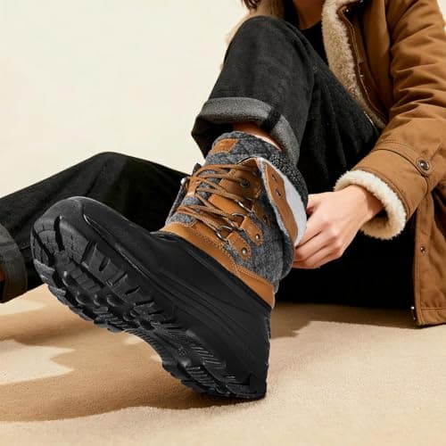 DOBOLIN Womens Winter Snow Boots Duck Waterproof Boots for Women Warm Cozy Mid Calf Booties for Cold Weather