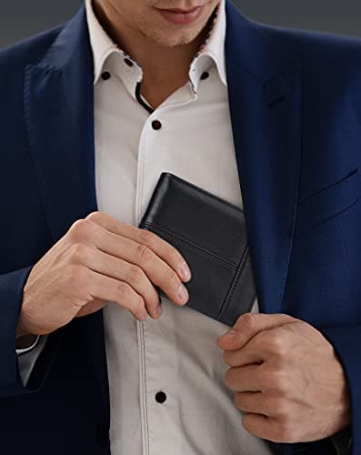 Swallowmall Mens Wallet Rfid Blocking Leather Wallet for Men Bifold Wallets with 1 ID Window 16 Card Slot