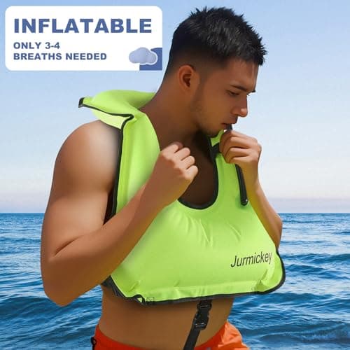 Inflatable Snorkel Vest Adults, Portable Snorkel Jacket, Buoyancy Vest for Snorkeling, Swimming, Kayaking, Boating, Safety Load Up to 220 Ibs