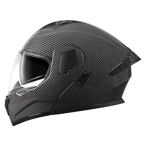 SPARK DOT Approved Modular Flip-Up Dual Visor Motorcycle Full Face Helmet for Adults Men & Women (Carbon Fiber, Large)