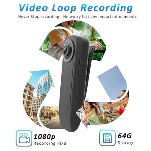 Mini Body Camera with Audio & Video Recording - Small POV Cam 1080P with 64G Card - Wearable Personal Portable Cameras Recorder DV - Night Version Camcorder for Security Work Records Guard Traveling