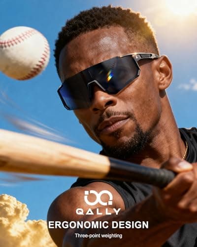 QALLY Polarized Sports Sunglasses for Men, UV400 Protection Mens Sunglasses Wrap Around Sun Glasses for Cycling Running