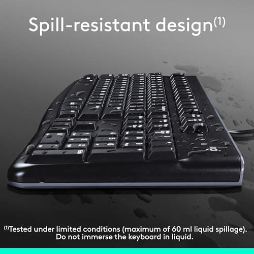 Logitech K120 Wired Keyboard for Windows, USB Plug-and-Play, Full-Size, Spill-Resistant, Curved Space Bar, Compatible with PC, Laptop - Black