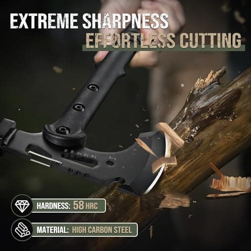 Freelander Camping Axe with Sheath, Sharp Tactical Hatchet Axe with Clip and Bottle Opener, Multi-Functional Hammer Tactical Tomahawk, Survival Tomahawk Axe for Camping (Black, 15 Inch)
