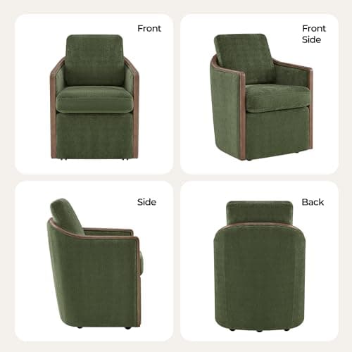 CHITA Upholstered Dining Chairs Set of 2 with Hidden Casters, Modern Dining Chair with Backrest & Wood Armrest, Chenille Barrel Chairs for Dining Room, Kitchen Chairs Fully Assembled, Moss Green