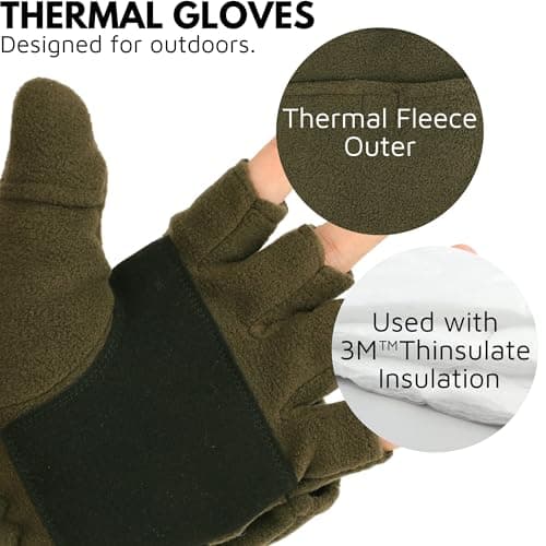 Flammi Men's Convertible Gloves, 3M Thinsulate Thermal Polar Fleece Mittens with Flip-Thumb for Hunting, Hiking, Fishing